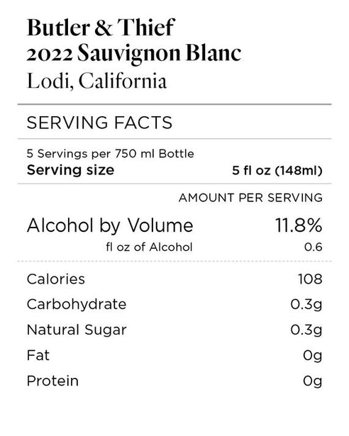 Butler & Thief 2022 Sauvignon Blanc Lodi, California