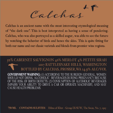 Calchas 2017 Varietal Blend Rattlesnake Hills, Washington
