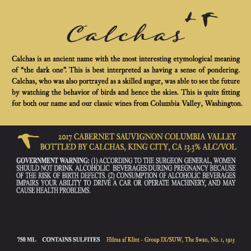 Calchas 2017 Cabernet Sauvignon Columbia Valley, Washington