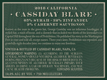 Cassiday Blare 2018 65% Syrah–32% Zinfandel–3% Cabernet Sauvignon California