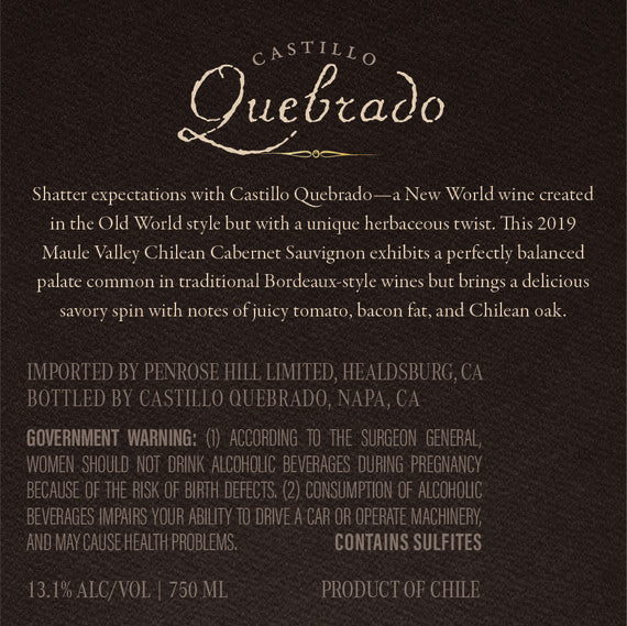 Castillo Quebrado 2019 Cabernet Sauvignon Maule Valley DO, Chile