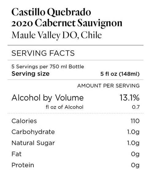 Castillo Quebrado 2020 Cabernet Sauvignon Maule Valley DO, Chile