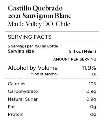 Castillo Quebrado 2021 Sauvignon Blanc Maule Valley DO, Chile