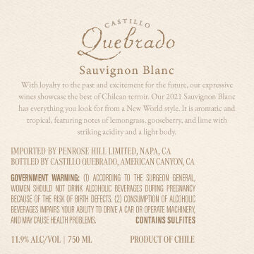 Castillo Quebrado 2021 Sauvignon Blanc Maule Valley DO, Chile
