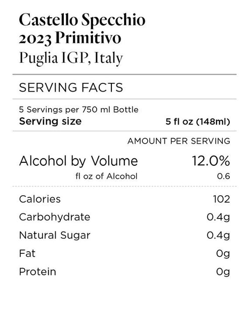 Castello Specchio 2023 Primitivo Puglia IGP, Italy