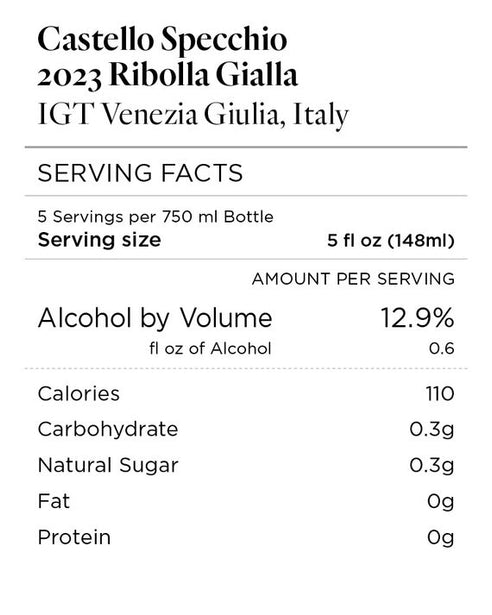 Castello Specchio 2023 Ribolla Gialla IGT Venezia Giulia, Italy