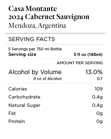 Casa Montante 2024 Cabernet Sauvignon Serving Facts