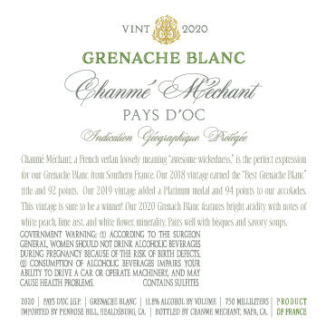 Chanmé Méchant 2020 Grenache Blanc Pays d'Oc IGP, France