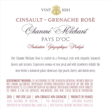 Chanmé Méchant 2021 Cinsault – Grenache Rosé Pays d'Oc IGP, France