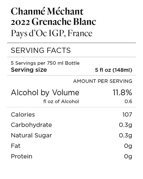 Chanmé Méchant 2022 Grenache Blanc Pays d'Oc IGP, France