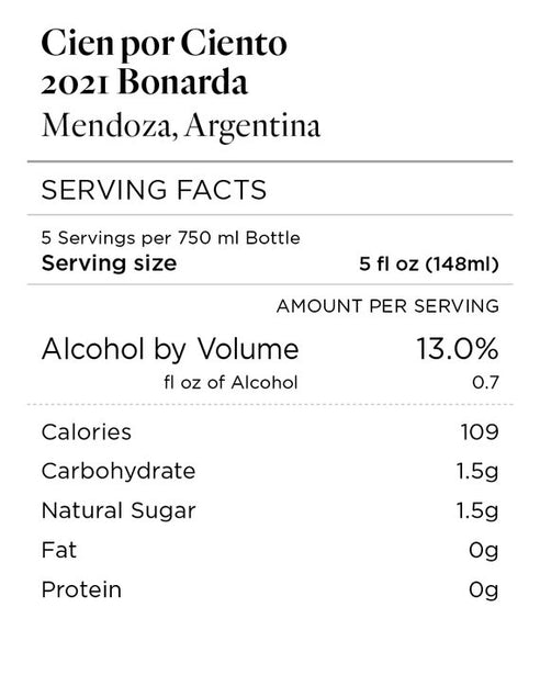Cien por Ciento 2021 Bonarda Mendoza, Argentina