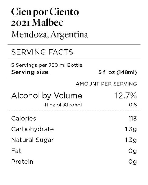 Cien por Ciento 2021 Malbec Mendoza, Argentina