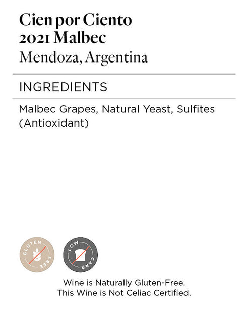 Cien por Ciento 2021 Malbec Mendoza, Argentina