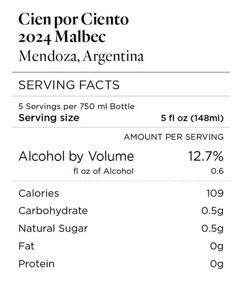 Cien por Ciento 2024 Malbec Mendoza, Argentina