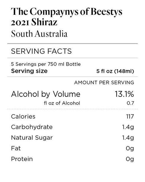 The Compaynys of Beestys 2021 Shiraz South Australia, Australia