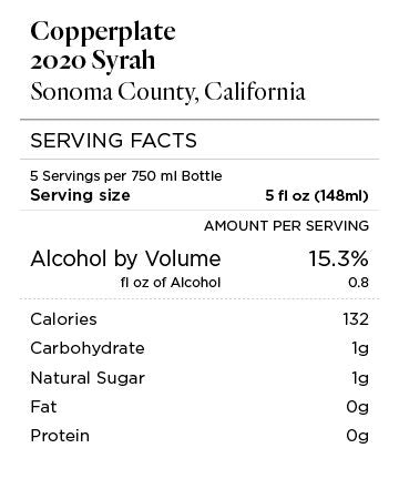 Copperplate 2020 Syrah Sonoma County, California