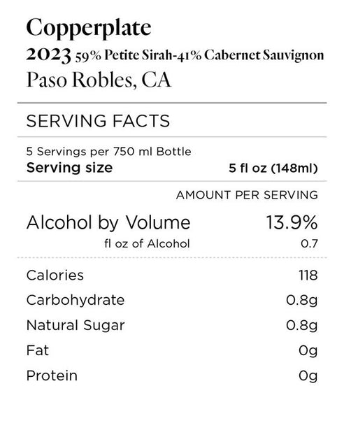 Copperplate 2023 Petite Sirah - Cabernet Sauvignon Paso Robles, California