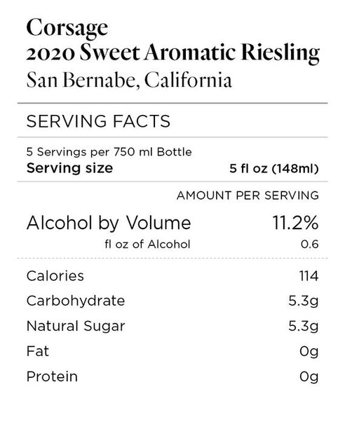 Corsage 2020 Sweet Aromatic Riesling San Bernabe, California