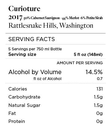 Curioture 2017 Cabernet – Merlot – Petite Sirah Rattlesnake Hills, Washington