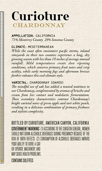 Curioture 2018 Chardonnay Monterey County - Sonoma County, California
