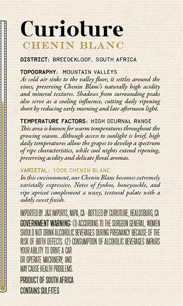 Curioture 2020 Chenin Blanc Breedekloof, South Africa