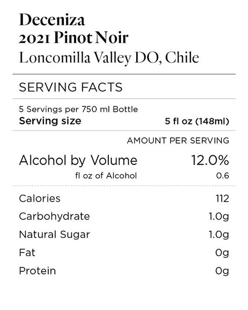 Deceniza 2021 Pinot Noir Loncomilla Valley DO, Chile