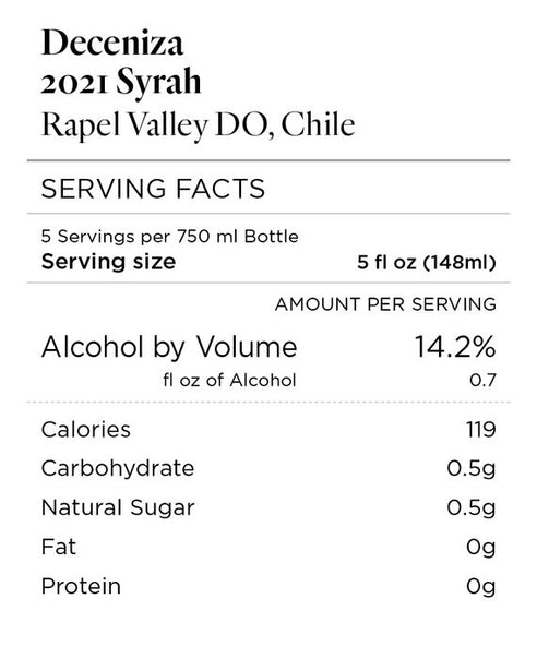 Deceniza 2021 Syrah Rapel Valley DO, Chile