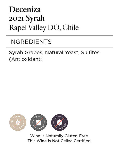 Deceniza 2021 Syrah Rapel Valley DO, Chile