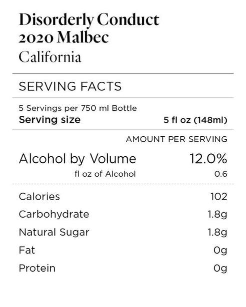 Disorderly Conduct 2020 Mischievous Malbec California