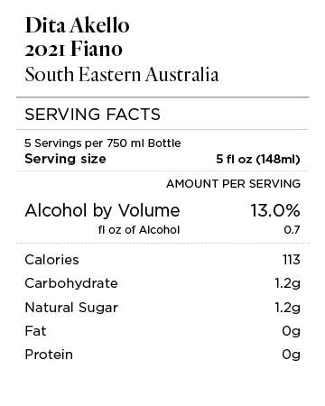 Dita Akello 2021 Fiano South Eastern Australia, Australia