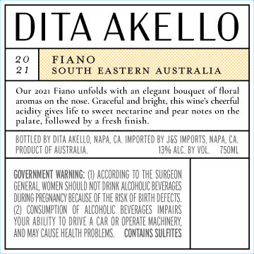 Dita Akello 2021 Fiano South Eastern Australia, Australia