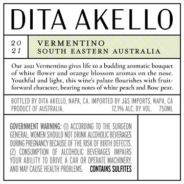 Dita Akello 2021 Vermentino South Eastern Australia, Australia