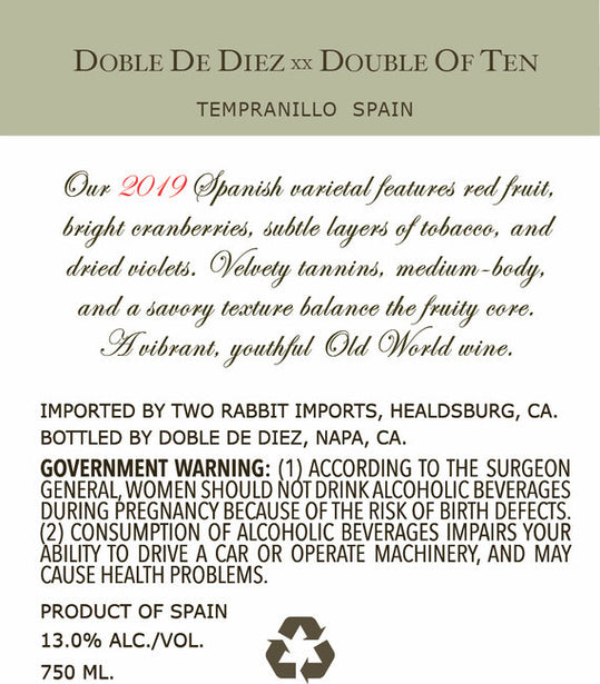 Doble de Diez 2019 Tempranillo Spain