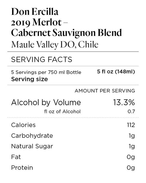Don Ercilla 2019 Merlot – Cabernet – Carménère Maule Valley DO, Chile
