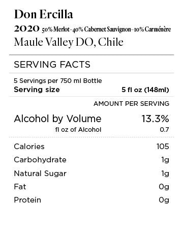 Don Ercilla 2020 Merlot – Cabernet – Carménère Maule Valley DO, Chile