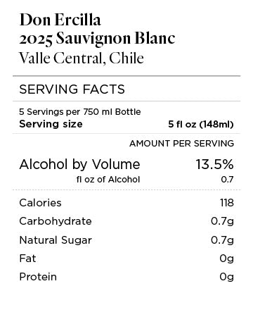 Don Ercilla Sauvignon Blanc Serving Facts
