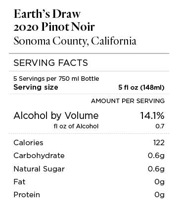 Earth's Draw 2020 Pinot Noir Sonoma County, California
