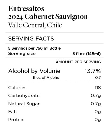 Entresaltos 2024 Cabernet Sauvignon Serving Facts