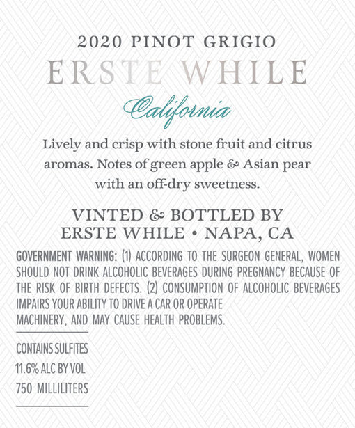 Erste While 2020 Pinot Grigio California