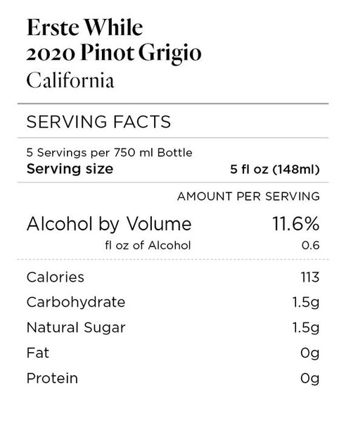 Erste While 2020 Pinot Grigio California