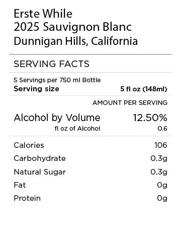 Erste While Suavignon Blanc Nutritional Facts