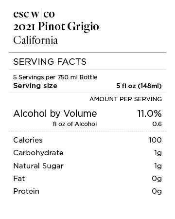 esc w|co 2021 Pinot Grigio, California
