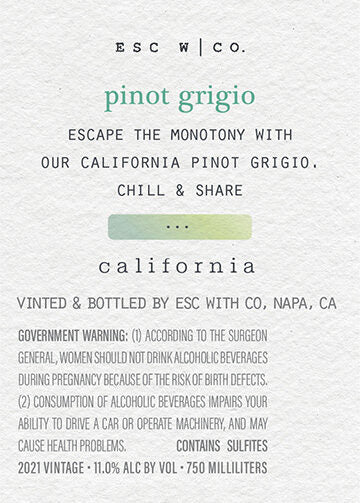 esc w|co 2021 Pinot Grigio, California