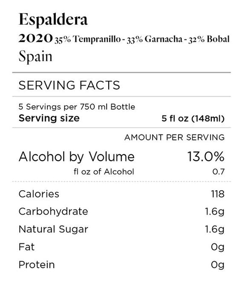 Espaldera 2020 Tempranillo - Garnacha - Bobal, Spain