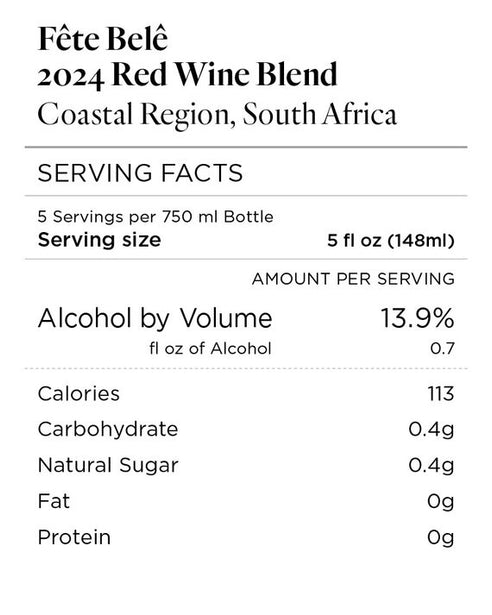 Fête Belê 2024 Red Wine Blend Coastal Region, South Africa