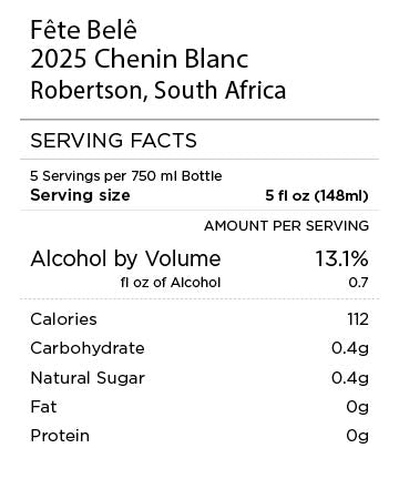 Fete Bele Chenin Blanc serving facts