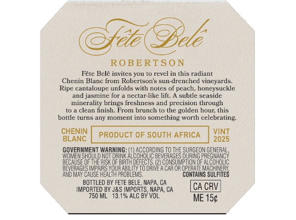 Fete Bele Chenin Blanc Back Label