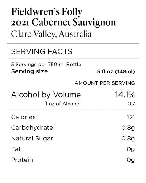 Fieldwren's Folly 2021 Cabernet Sauvignon Clare Valley, Australia