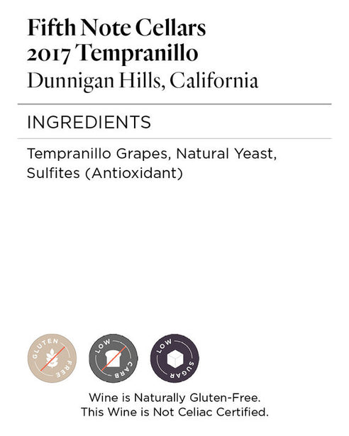 Fifth Note Cellars 2017 Tempranillo Dunnigan Hills, California