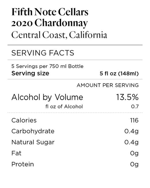 Fifth Note Cellars 2020 Chardonnay Central Coast, California